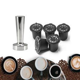 Reusable Nespresso Coffee Capsules Cup Stainess Steel Coffee Tamper Refillable Coffee Capsule Refilling Philtre Coffeeware Gift 210326
