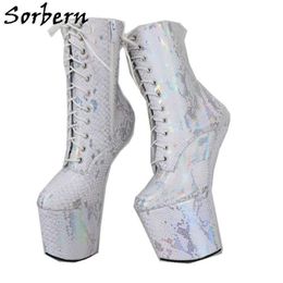 Sorbern Holo Snake No Heel Boots For Women Platform Pole Dance Boot Lace Up Heelless Shoe Unisex Vamp Bdsm Shoe Custom Colours