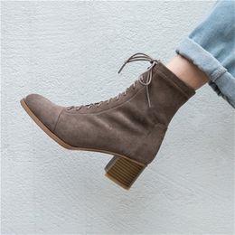 Ankle boots for women 2225 cm length autumn and winter boots women Round toe Elastic cloth velvet midheel booties femaleshoes 201103