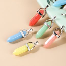 Luminous Stone Pendant Double Pointed Bullet Hexagon Prism Shape Charms Pendants for Healing Crystals Stones Jewellery Making