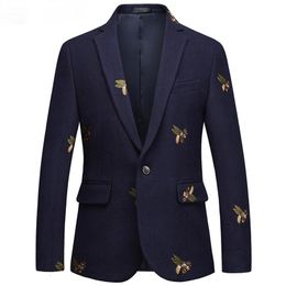 Men's Suits & Blazers Fashion Men Business Casual Small Suit One-button Foreign Trade Woollen Bee Embroidered Top BlazerMen's