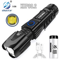 High Power XHP90.2 LED Flashlight 6200LM Tactical Torch Waterproof Lantern with Smart Chip Control Tail Attack Hammer