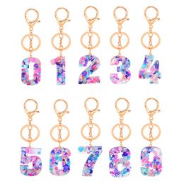 Fashion Cute Creative Number Key chain Crystal Acrylic Stone Arabic Numerals Keychain For Women Car Bag Pendent Charm Key Ring