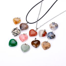 Natural Stone heart love pendant necklace Opal Tiger's Eye Pink Quartz Crystal Chakra Reiki Healing Pendulum Necklaces for women jewelry