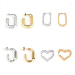 Hoop & Huggie Stainless Steel Heart-shaped Earrings For Women Triangle Geometry Square Earring Punk Minimalist Jewelry Moni22