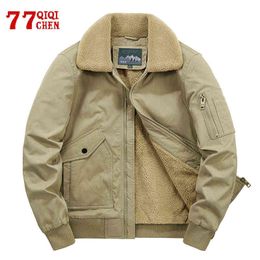 Mens Winter Bomber Jacket Lapel Thicken Fleece Warm Casual Jackets Male Lamb Wool Fashion Loose Military Windbreaker Coat Male L220706