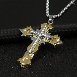 Pendant Necklaces Unisex Alloy Zircon Cross Necklace HIP HOP Street Dance Men Trendy Jewelry Jesus Christian GiftPendant