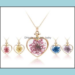 Pendant Necklaces Chain Necklace Transparent Crystal Glass Round Floating Locket Dried Flower Sier Baby Dhe0X