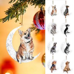 Christmas Decorations Retro Hanging Ornament Creative Pet Dog Sitting On The Moon Pendant For Xmas Tree Home Farmhouse Decor GiftChristmas D