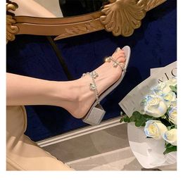 Summer Classic Open Toe Block Heel Crystal Sandals slippers Satin Flat Slides woman shoe beach Lazy Sandal sexy slipper outdoor shoes