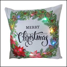 Pillow Case Bedding Supplies Home Textiles Garden Led Light Wreath Print Christmas Decorations For Living Room Cushion Er Decoration Drop