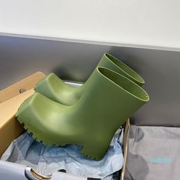 Rubber Trooper Boot Women Men Brand 2022 Rain Boots Platform Rainboot High Heels Chunky Outsole Mid Long Fashion Party