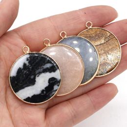 Charms Natural Stone Disc Shape Crystal Quartz Pendant Labradorite Pendants For Jewelry Making DIY Necklace Earring Size 30x35mmCharms