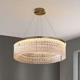 Pendant Lamps Modern Apartment Loft Living Room Bedroom Chandelier Creative Golden Round Crystal Home Interior Lighting FixturesPendant