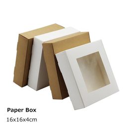 Gift Wrap 16x16x4cm Kraft Paper Wedding Box Party Decoration With Window Pastry Cookies Candy BoxGift