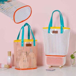 Pvc Stripe Printing Portable Cosmetic Bag Women's Fashion Large Capacity Washing Beach Bag 220625