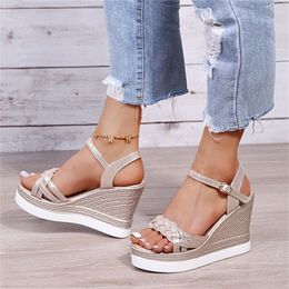 Women Summer Wedge Heel Sandals Platform Strap Open Toe Chunky Bottom Casual Shoes gold silver pink sandals 10cm 220523