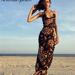 Asia Sexy Long Dress Women Backless Lace Up Beach Party Dresses Summer Resort Style Fireworks Print Elegant Maxi Dress 220511