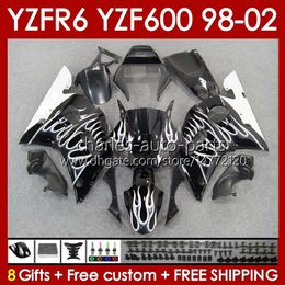 Bodys Kit For YAMAHA YZF R6 R 6 YZF600 600CC 98-02 Bodywork 145No.52 YZF 600 CC YZF-600 YZFR6 98 99 00 01 02 Frame YZF-R6 1998 1999 2000 2001 2002 Full Fairing white flames