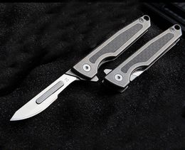 New Artwork Carving Knife 440C Satin Blade TC4 Titanium Alloy+Carbon Fibre Handle EDC Pocket Folding Knives Keychain knifes K1607