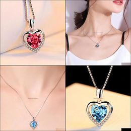 Pendant Necklaces Exquisite Fashion Eternal Heart Necklace Blue Crystal Love Clavicle Chain Pa Sexyhanz Dheut