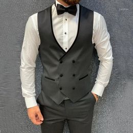 Men's Vests Gray Mens Double-breasted Waistcoat 2022 Fall High Quality Slim Fit Business Male Suit Vest Wedding Groomsman