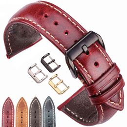 Oil Wax Genuine Leather Strap Band Women Men Cowhide band 18 20 22 24mm Clock Bracelet Blue Red Yellow Green Belt G220420