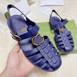 designer sandals men double buckle shoes jelly sandal women slippers flip flops luxury flat thick bottom embroidery printed rubber leather shoe 367