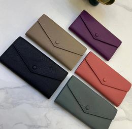 Fashion Multicolor Long Pattern Wallet High Quality Full Cowhide Pure Colour Designer Unisex Envelope Wallet Luxury Brand Genuine Leather Credit Card Bag Purse