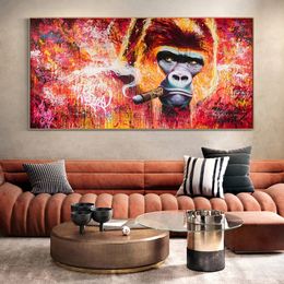 Abstract Animal Gorilla Smoking Cigar Canvas Painting Posters and Prints Wall Art Picture for Living Room Home Decor Cuadros