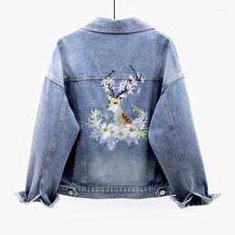 Sequins Embroidery Flowers Jeans Jacket Women Loose Casual Outwear Autumn Vintage Blue Short Denim Female Chaquetas Mujer Women's Jackets