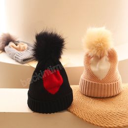 Winter Lovely Baby Hats Big Pompom Knitted Toddler Beanie Heart Kids Boys Girls Bonnet Hat Warm Thick Caps