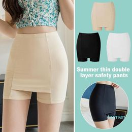 Women's Panties Double Layer Front Crotch Ice Silk Safety Shorts High Waist Summer Womens Seamless Pants For Matching Skirt DressWomen's