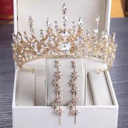 Luxus Kristalle Prinzessin Hochzeit Kopfschmuck Krone Ohrringe Braut Tiara Strass Kopfschmuck Stirnbänder Gold Silber Frauen Haarschmuck Abend Party CL0614