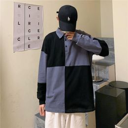 Men's T-Shirts Vintage Spliced Hit Colour Long Sleeve Men T Shirt 2022 Fashion Casual Harajuku All-match Couple Clothes 3xl Oversized Wo