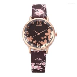Wristwatches 2022 Women's Watch Embossed Flower Ladies Quartz Analogue Printed Gift Clock S Damskie &5