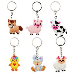 In Bulk Cartoon Cute Farm Animal Keychain Pendant Gift Alloy Plastic PVC Rubber Rabbit Pig Bag Car Keychain Jewelry Accessories Gift