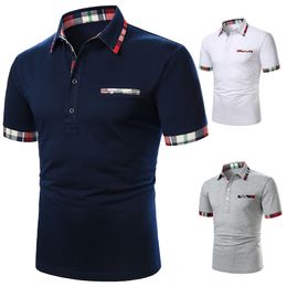 Men T shirt Short Sleeve Plaid matching Business Wear Clothing Casual Fashion Tops 220712