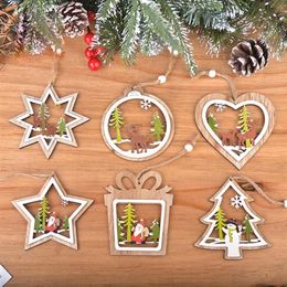 Christmas Decorations 1pc Wooden Ornament Tree Gift Box Ball Heart Shape Home Crafts Party Supplies Pography Props DecorChristmas
