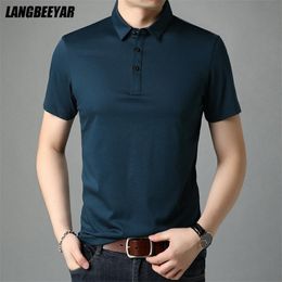 Top Grade Mulberry Silk Summer Brand Men Polo Shirts Designer Short Sleeve Casual Tops Fashions Korean Fashion Clothing 220708