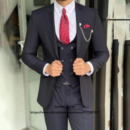 Men's Suits & Blazers High Quality Custom Made Navy Blue For Mens Slim Fit 3 Piece Pants Set Groom Wedding Tuxedo Formal Business Costume Ho