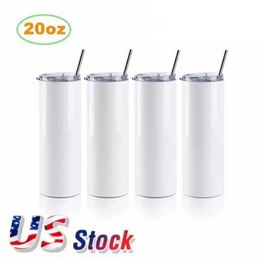 3 Days Delivery 20oz sublimation Mug straight tumblers blanks white 304 Stainless Steel Vacuum Insulated Slim DIY 20 oz Cup Car Coffee Mugs US STOCK B0518A13