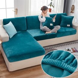 Velvet Sofa Seat Covers for Living Room Elastic Pillow Cushion Cover Corner Slipcovers Chaise Longue Couch Funiture Protector 220513