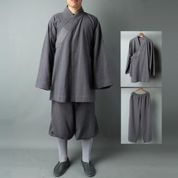 Ethnic Clothing Unisex Cotton&linen Autumn&spring Buddhist Zen Shaolin Monk Martial Arts Tai Chi Uniforms Arhat Lay Suits