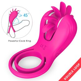 10 Speeds Rotation Oral Tongue Licking Vibrator G-spot Vagina Clitoris Stimulate sexy Toys for Couples Flirt Penis Vibrating Ring