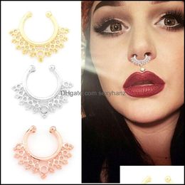 Nose Rings Studs Body Jewellery Fake Septum Stainless Steel Faux Lip Ear Ring Non Piercing Clip On Drop Delivery 2021 Acqvk