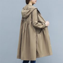 Long Coat Thin Trench Coat Women Spring Autumn Large Size Loose Hooded Female Windbreaker Casual Outerwear R863 L220812