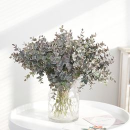 Decorative Flowers & Wreaths 37cm Fake Eucalyptus Leaves Artificial Flower Plastic Tree Branch False Plant Bouquet Arrange Home Indoor Decor