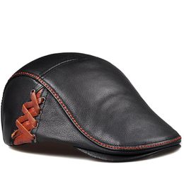 Berets TOP Winter Man Head Warm Darke Hat Male Genuine Leather 56-60 Cm Fitted Stitches Casquettee Caps For GorroBerets