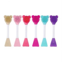 Silicone Mask Brush Random Colour Double Headed Soft Hair Facial Smear And Clean Face Mask Tool Beauty Shovel Cleansing Brushes 056